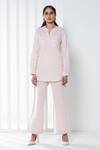 Seven_Pink Cotton, Linen Split V-neck Top And Pant Set_Online_at_Aza_Fashions