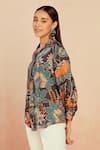 Buy_Seven_Multi Color Bamberg Satin Printed Botanical Shirt Collar  _Online_at_Aza_Fashions