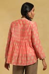 Shop_Ritu Kumar_Peach Printed Floral Round Floret Pintuck Kurta With Inner _at_Aza_Fashions