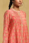 Shop_Ritu Kumar_Peach Printed Floral Round Floret Pintuck Kurta With Inner _Online_at_Aza_Fashions