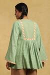 Shop_Ritu Kumar_Green Cotton Beads Split V-neck Checkered A-line Kurta With Bell Sleeves _at_Aza_Fashions