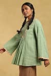 Buy_Ritu Kumar_Green Cotton Beads Split V-neck Checkered A-line Kurta With Bell Sleeves _Online_at_Aza_Fashions
