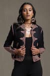 Ritu Kumar_Black Wool Embroidered Floral Open Front Jacket _Online_at_Aza_Fashions