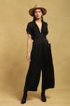 Buy_Ritu Kumar_Black 100% Viscose Notched Collar Solid Jumpsuit _at_Aza_Fashions