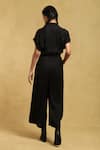 Shop_Ritu Kumar_Black 100% Viscose Notched Collar Solid Jumpsuit _at_Aza_Fashions