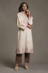 Ritu Kumar_Off White Wool Embroidered Dori Notched Work Kaftan With Inner _Online_at_Aza_Fashions