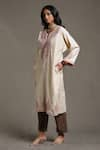 Buy_Ritu Kumar_Off White Wool Embroidered Dori Notched Work Kaftan With Inner _Online_at_Aza_Fashions