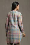 Shop_Ritu Kumar_Multi Color 100% Cotton Printed Checkered Mandarin Collar Pintuck Kurta _at_Aza_Fashions