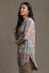 Buy_Ritu Kumar_Multi Color 100% Cotton Printed Checkered Mandarin Collar Pintuck Kurta _Online_at_Aza_Fashions