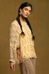 Shop_Ritu Kumar_Beige 100% Viscose Embroidered Paisley Frill Print Shirt _Online_at_Aza_Fashions