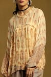 Ritu Kumar_Beige 100% Viscose Embroidered Paisley Frill Print Shirt _at_Aza_Fashions