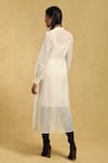 Shop_Ritu Kumar_Off White Cotton, Silk Mandarin Collar Geometric Pattern Cuff Sleeve Dress_at_Aza_Fashions