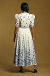 Shop_Ritu Kumar_White Cotton Embroidery Scoop Neck Floral Print Puff Sleeve Dress_at_Aza_Fashions