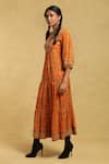 Ritu Kumar_Orange 100% Cotton Printed Paisley Notched Dress _Online_at_Aza_Fashions