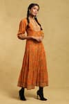 Buy_Ritu Kumar_Orange 100% Cotton Printed Paisley Notched Dress _Online_at_Aza_Fashions