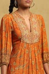 Shop_Ritu Kumar_Orange 100% Cotton Printed Paisley Notched Dress _Online_at_Aza_Fashions