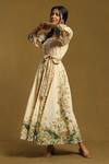 Ritu Kumar_Off White 100% Cotton Printed Floral Notched Floret Puff Sleeve Dress _Online_at_Aza_Fashions