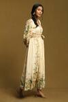 Buy_Ritu Kumar_Off White 100% Cotton Printed Floral Notched Floret Puff Sleeve Dress _Online_at_Aza_Fashions
