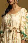 Shop_Ritu Kumar_Off White 100% Cotton Printed Floral Notched Floret Puff Sleeve Dress _Online_at_Aza_Fashions