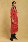 Buy_Ritu Kumar_Red Cotton Embroidery V-neck Floret Print Dress_Online_at_Aza_Fashions