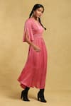 Buy_Ritu Kumar_Pink 100% Viscose V Neck Split Sleeve Lace Work Dress _Online_at_Aza_Fashions