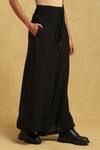 Shop_Ritu Kumar_Black 80% Cotton 20% Silk Pleated Waistband Palazzo _Online_at_Aza_Fashions