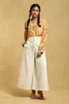 Buy_Ritu Kumar_Off White 80% Cotton Pleated Waistband Solid Palazzo _at_Aza_Fashions