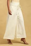 Shop_Ritu Kumar_Off White 80% Cotton Pleated Waistband Solid Palazzo _Online_at_Aza_Fashions