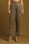 Ritu Kumar_Green Cotton Viscose Twill Solid Ankle-length Pant _Online_at_Aza_Fashions