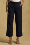 Ritu Kumar_Blue 95% Polyester 5% Spandex Solid Straight-fit Pant_Online_at_Aza_Fashions