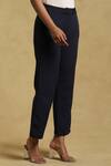 Shop_Ritu Kumar_Blue 95% Polyester 5% Spandex Solid Straight-fit Pant_Online_at_Aza_Fashions