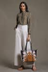 Buy_Ritu Kumar_Beige 100% Polyester Solid Flared Pant _at_Aza_Fashions