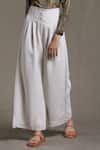 Ritu Kumar_Beige 100% Polyester Solid Flared Pant _Online_at_Aza_Fashions
