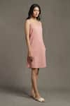 Ritu Kumar_Pink 100% Cotton V Neck Gathered Schiffli Short Dress _at_Aza_Fashions