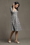 Buy_Ritu Kumar_Grey 100% Cotton Scallop Neck Ikat Woven Dress _Online_at_Aza_Fashions