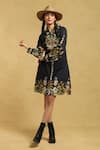 Buy_Ritu Kumar_Black 100% Cotton Printed Floral Shirt Collar Short Dress _at_Aza_Fashions