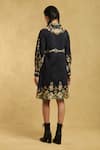 Shop_Ritu Kumar_Black 100% Cotton Printed Floral Shirt Collar Short Dress _at_Aza_Fashions