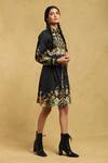 Buy_Ritu Kumar_Black 100% Cotton Printed Floral Shirt Collar Short Dress _Online_at_Aza_Fashions