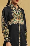 Shop_Ritu Kumar_Black 100% Cotton Printed Floral Shirt Collar Short Dress _Online_at_Aza_Fashions