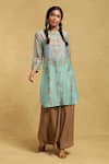 Buy_Ritu Kumar_Blue Printed Floral Mandarin Collar Long Shirt _at_Aza_Fashions