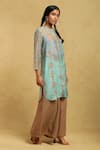 Buy_Ritu Kumar_Blue Printed Floral Mandarin Collar Long Shirt _Online_at_Aza_Fashions