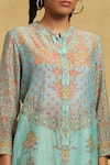 Shop_Ritu Kumar_Blue Printed Floral Mandarin Collar Long Shirt _Online_at_Aza_Fashions