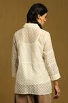 Shop_Ritu Kumar_Off White Cotton, Silk Shawl Neck Geometric Pattern Shirt With Inner_at_Aza_Fashions