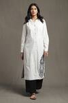 Buy_Ritu Kumar_White 100 % Cotton Embroidery Thread Band Collar Placement Kurta And Palazzo Set _at_Aza_Fashions
