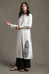 Ritu Kumar_White 100 % Cotton Embroidery Thread Band Collar Placement Kurta And Palazzo Set _Online_at_Aza_Fashions