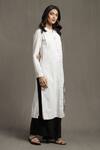 Buy_Ritu Kumar_White 100 % Cotton Embroidery Thread Band Collar Placement Kurta And Palazzo Set _Online_at_Aza_Fashions