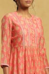Shop_Ritu Kumar_Peach Cotton, Silk Embroidery Round Neck Flower Print Kurta And Palazzo Set_Online_at_Aza_Fashions
