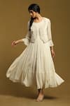 Buy_Ritu Kumar_Off White 100% Cotton Embroidery Beads Anarkali Square Tiered With Jacket _at_Aza_Fashions