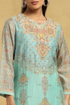 Shop_Ritu Kumar_Blue Printed Thread Round Blossom Kurta Palazzo Set _Online_at_Aza_Fashions