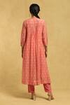 Shop_Ritu Kumar_Peach Cotton, Silk Embroidery, Tassels Round Neck Flower Print Pintuck Kurta Set _at_Aza_Fashions